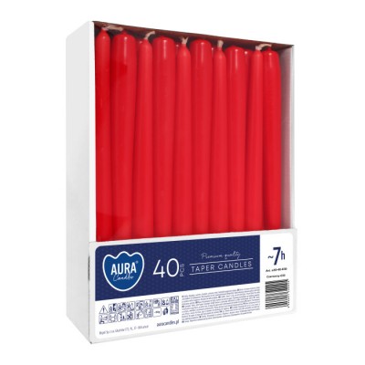 Bispol Candles Aura kuželové stolní svíčky 245/23 7h 40 kusů červená