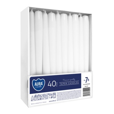 Bispol Candles Aura kuželové stolní svíčky 245/23 7h 40 kusů bílá