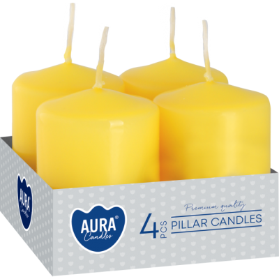 Świece pieńkowe walce BISPOL Aura sw40/60-010 (żółte) ~7h 4szt.