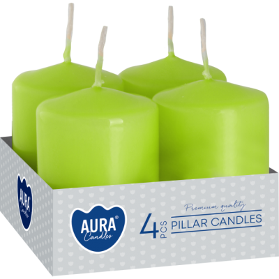 BISPOL Aura pillar candles, cylindrical, sw40/60-064 (celadon) ~7h 4 pcs.