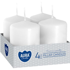 Stĺpové sviečky BISPOL Aura, cylindrické, sw40/60-090 (biele) ~7h 4 ks.