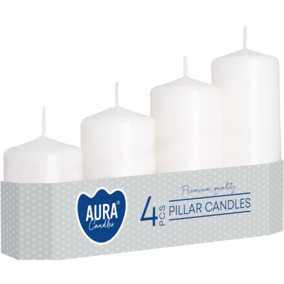Stĺpové sviečky odmerné valce BISPOL Aura sw50/4-090 (biele) 4 ks.