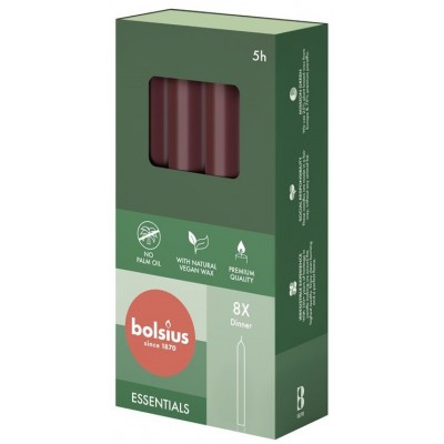 BOLSIUS Torpeda sviečky stolové 170/20 (bordové) ~5h 8ks.