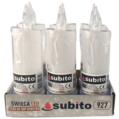 Świeca brokatowa LED SUBITO C502 H180 biała ciepła (927) 6 sztuk
