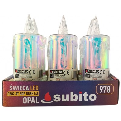Świeca brokatowa LED SUBITO C502 H145 OPAL biała zimna (978) 6 sztuk