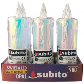 Świeca brokatowa LED SUBITO C502 H180 OPAL biała zimna (980) 6 sztuk