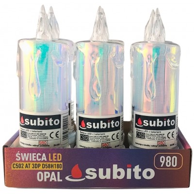 LED trblietavá sviečka SUBITO C502 H180 OPAL studená biela (980) 6 kusov