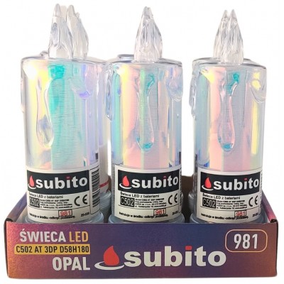 LED glitter candle SUBITO C502 H180 OPAL warm white (981) 6 pieces