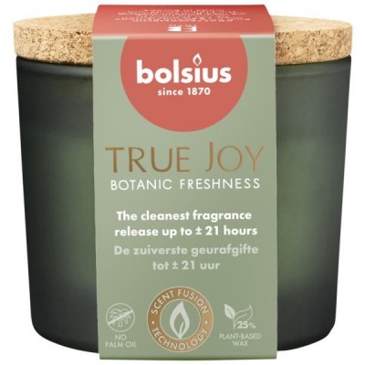 Vonná sviečka v skle s korkom BOLSIUS True Joy Botanic Freshness ~21h
