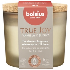 Scented candle in glass with cork BOLSIUS True Joy Vanilla Delight ~21h