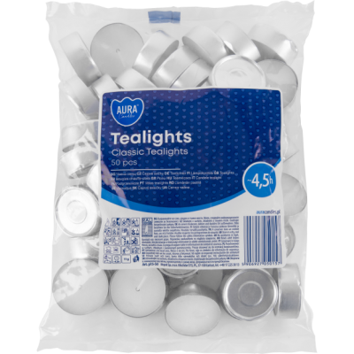 Bispol Classic candle tealights, bag 4.5h, 50 pieces