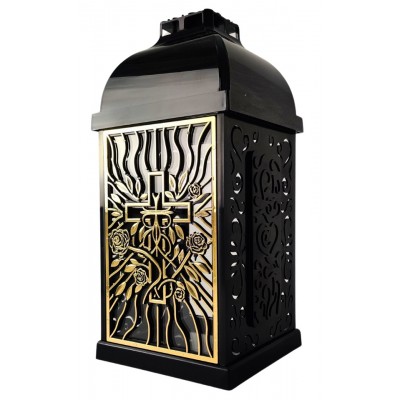 FERMO chapel candle small openwork rose-cross black/gold 29cm