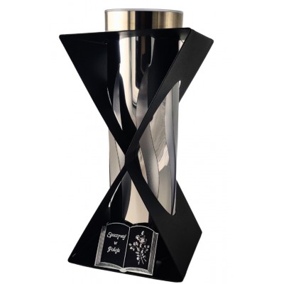 Znicz metalowy Klepsydra + solar VESTINA czarny/srebro 27cm