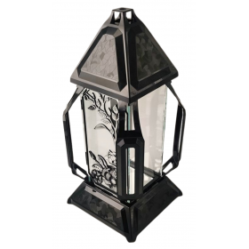 Znicz kapliczka KORTE duży front kwiaty czarny/srebro 41cm