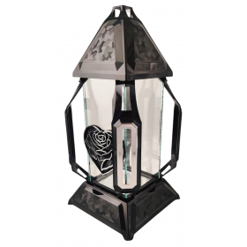 Znicz kapliczka KORTE duży serce edera czarny/srebro 41cm