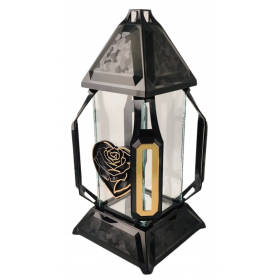 Znicz kapliczka KORTE duży serce edera czarny/złoto 41cm