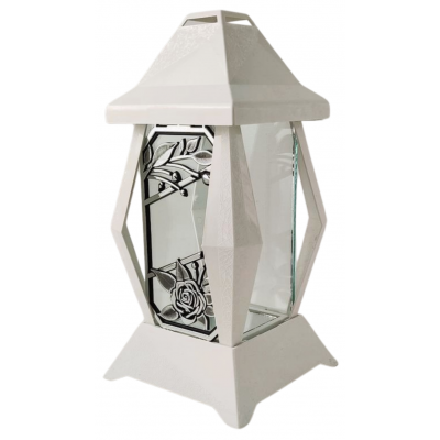 VERSO small chapel candle, white/silver flowers, 30cm