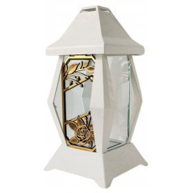 VERSO malá kaplnková sviečka, bielo-zlaté kvety, 30 cm