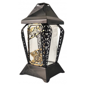 Znicz kapliczka INVERSO mały kwiaty czarny/złoto 30cm