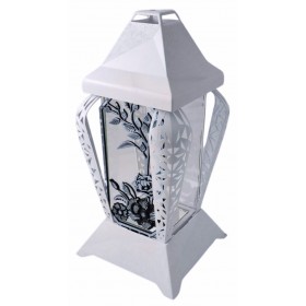 INVERSO chapel candle large flowers white/silver 37cm