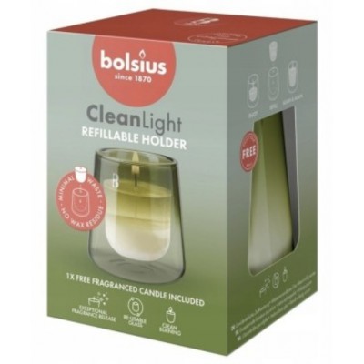 Svícen + vonná svíčka Gardenie a fík BOLSIUS CleanLight ~20h