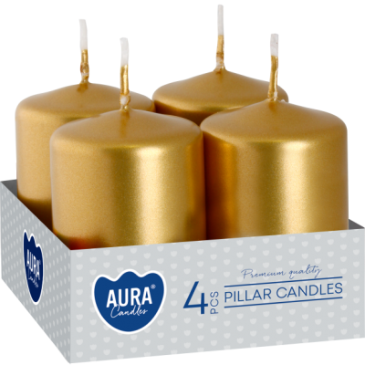 Pillar candles BISPOL Aura sw40/60-213 (gold metallic) ~7h 4 pcs.