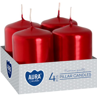 Pillar candles BISPOL Aura sw40/60-230 (metallic red) ~7h 4 pcs.