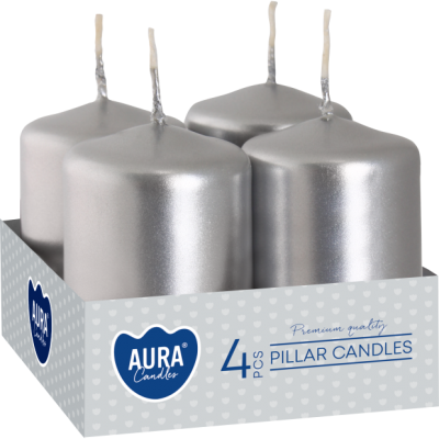 Stĺpové sviečky BISPOL Aura sw40/60-271 (metalická strieborná) ~7h 4 ks.