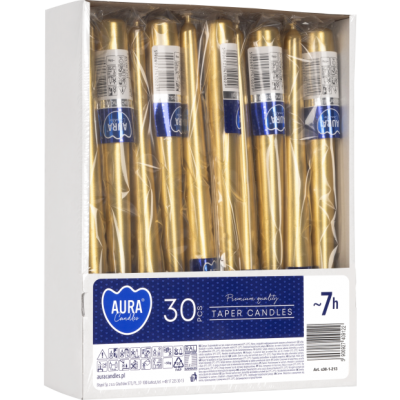 Świece stołowe BISPOL Aura s30-1-213 245/23 złoty metalik ~7h 30szt.