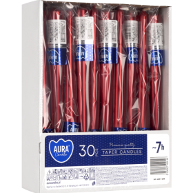 BISPOL Aura stolní svíčky s30-1-230 245/23 červená metalíza ~7h 30 ks.