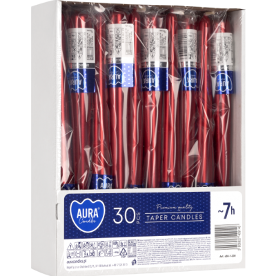 BISPOL Aura table candles s30-1-230 245/23 red metallic ~7h 30pcs.