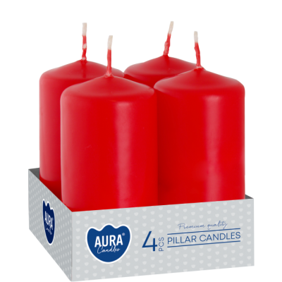 Pillar candles BISPOL Aura sw40/80-030 (red) ~9h 4 pcs.
