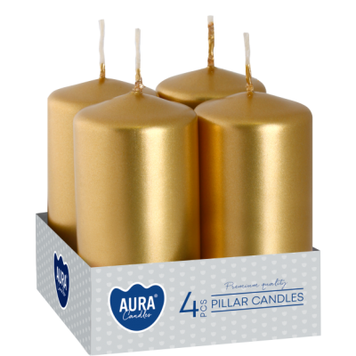 Świece pieńkowe walce BISPOL Aura sw40/80-213 (złoty metalik) ~9h 4szt.