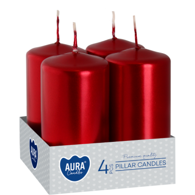 Pillar candles BISPOL Aura sw40/80-230 (metallic red) ~9h 4 pcs.