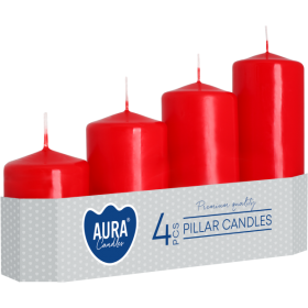 Svíčky sloupkové, odměrné válce BISPOL Aura sw50/4-030 (červené) 4 ks.