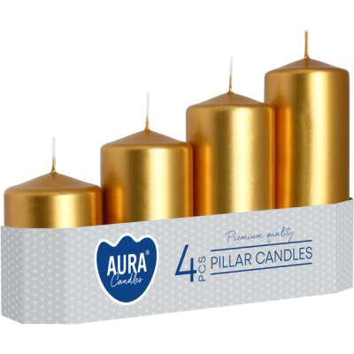 Pillar candles graduated cylinders BISPOL Aura sw50/4-213 (gold metal) 4 pcs.