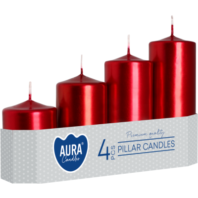 Pillar candles graduated cylinders BISPOL Aura sw50/4-230 red met 4 pcs.