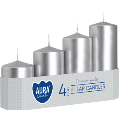 Stĺpové sviečky odmerné valce BISPOL Aura sw50/4-271 strieborný kov 4 ks.
