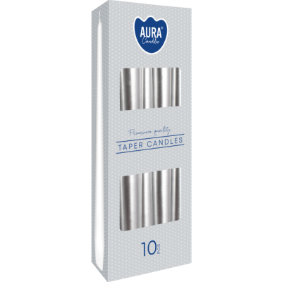 Sviečky Bispol Aura s30-271 ~7h 10 kusov strieborné metalické