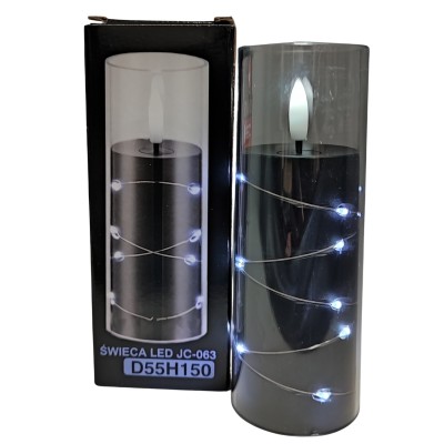 LED Pletená sviečka GRANDE 5506 D55H150 Čierna/Studená biela