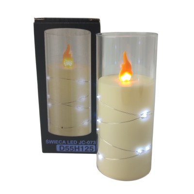Świeca oplatana LED GRANDE 5503 D55H125 ecru/biały zimny