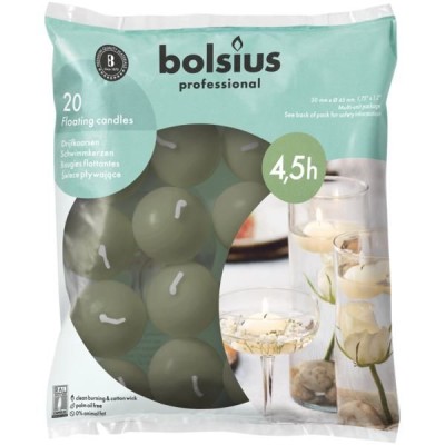 Bolsius BAG plávajúce sviečky 4,5h 20 kusov zelená oliva