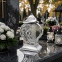 Znicz kapliczka lampion Serce Lilia duży srebrny 33 cm
