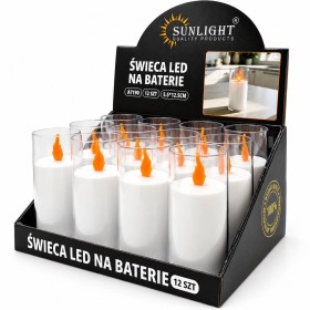 Świece LED Sunlight (A7190) biała tuba ruchomy płomień 12,5 cm 12 sztuk