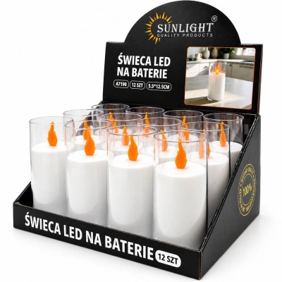 LED svíčky Sunlight (A7190) bílá trubice s pohyblivým plamenem 12,5 cm 12 kusů