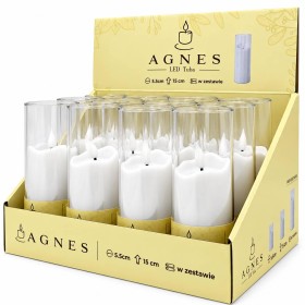 Agnes LED candles, white tube, warm flame, 15 cm, 12 pieces