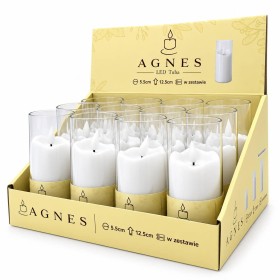 Sviečky Agnes LED, biela trubica, teplý plameň, 12,5 cm, 12 kusov