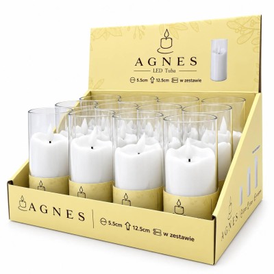 Agnes LED candles, white tube, warm flame, 12.5 cm, 12 pieces