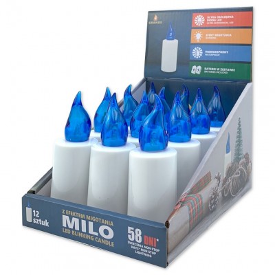 Wkłady do zniczy LED Grande Milo 12 sztuk niebieskie