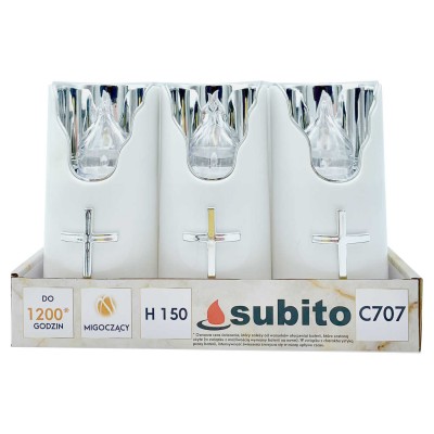 Wkłady do zniczy LED Subito C707 H150 6 sztuk srebrno-biały